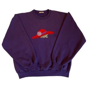 Vintage Purple Embroidered Cat Crewneck Sweatshirt